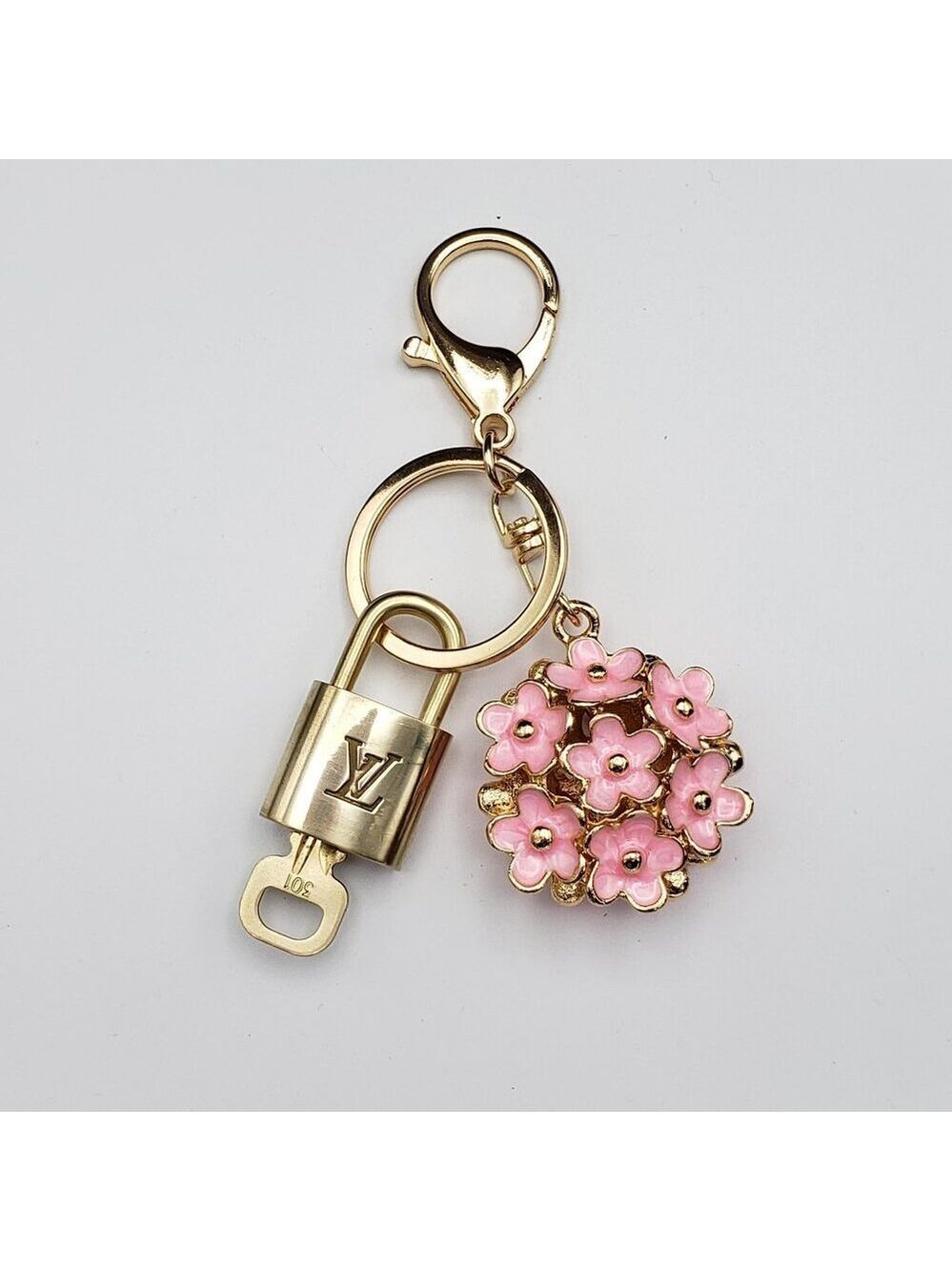LV Gold Padlock 🔑 Authentic Louis Vuitton Charm + Unbranded Flower Keychain